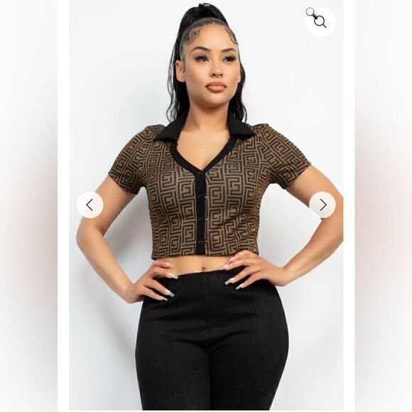 Brown & Tan Color Block Knit V- Neck top - Picture 8 of 8